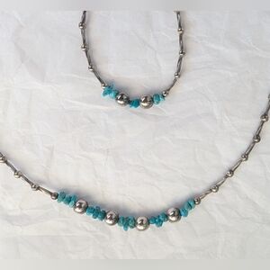 Vintage 1990s Turquoise and Silver Tone Necklace& Bracelet Red Rock Trading Post
